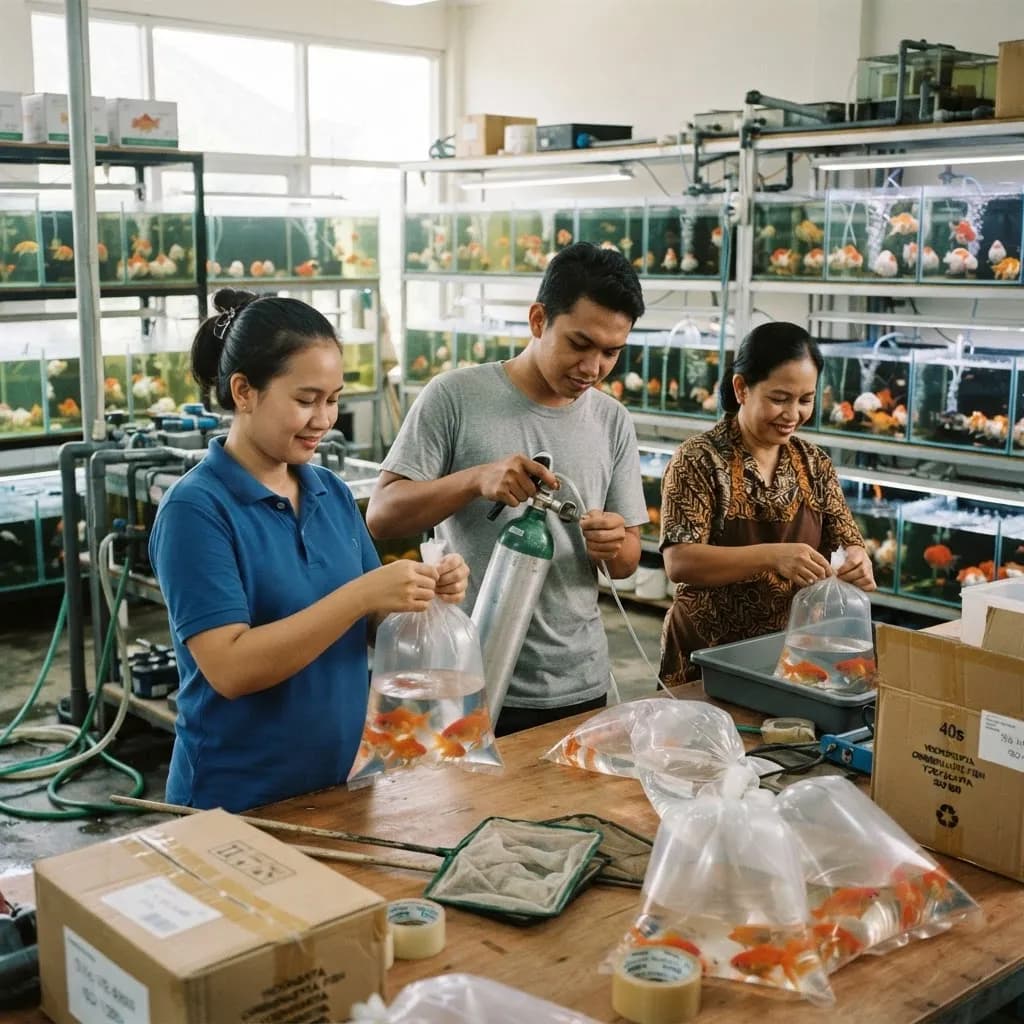 Kokitopia team packing goldfish